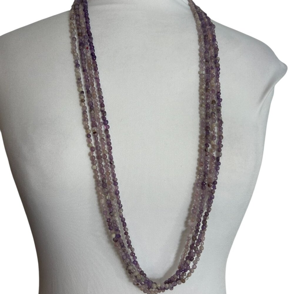 Beaded 4 Strands Necklaces Small Pale Purple Gemstones Boho Layering